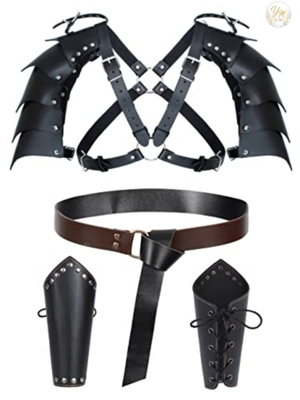 PU Leather Medieval Knight Belt Shawl Scarf Buckle Bracers Renaissance Cape
